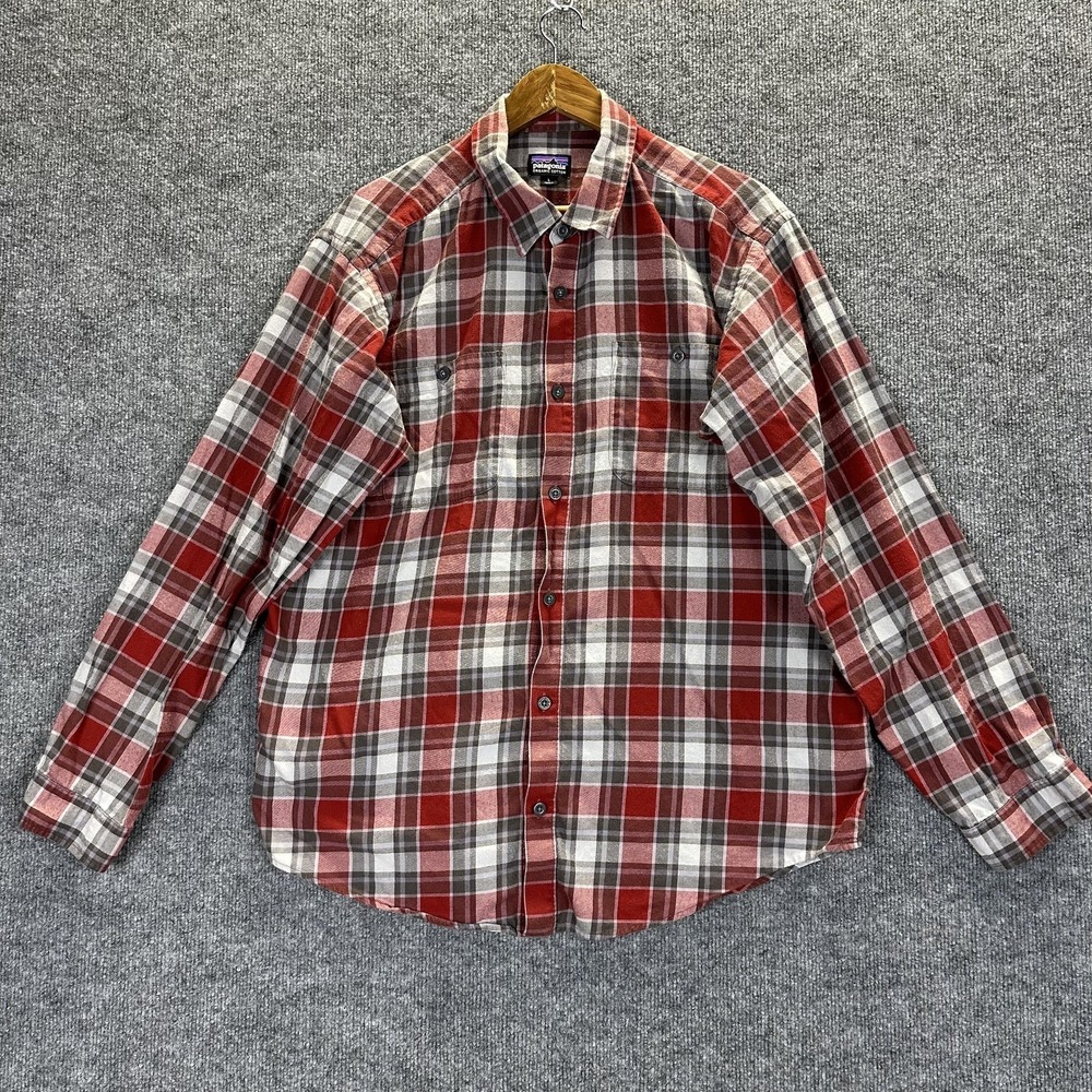 Patagonia Shirt Mens Large Red Plaid Organic Cotton Flannel Button Up Outdoor